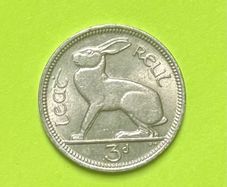 Irish pre-decimal threepence (3d) coin