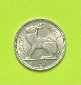 Irish pre-decimal threepence (3d) coin