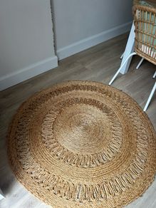 Boho Round Woven Rug 120cm Natural Beige