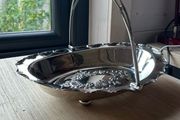 Antique Silver Plate Footed Basket with Handle