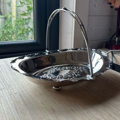 Antique Silver Plate Footed Basket with Handle