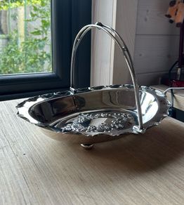 Antique Silver Plate Footed Basket with Handle