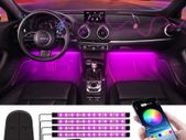 Interior Car Lights, Upgraded with controller and APP, Waterproof Multi DIY Color Music Under Dash Car Lighting kits, Sync with Music, 4pcs 48 LED Interior Lights with 5V USB Port