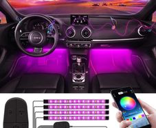 Interior Car Lights, Upgraded with controller and APP, Waterproof Multi DIY Color Music Under Dash Car Lighting kits, Sync with Music, 4pcs 48 LED Interior Lights with 5V USB Port