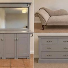 Selection of furniture - cabinet, drawers, and chaise longue