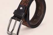 Unisex Genuine Leather Tooled Belt Vintage Floral Western Leather Belt
