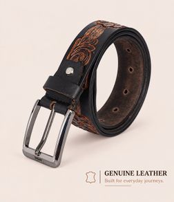 Unisex Genuine Leather Tooled Belt Vintage Floral Western Leather Belt