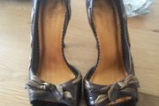 River Island chocolate brown peep toe high heels