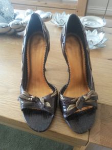 River Island chocolate brown peep toe high heels