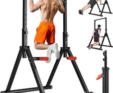 Power Tower Pull Up Dip Station Foldable, Pull Up Bar Station Adjustable, Multi-Function Home Gym, Strength Training Fitness Equipment