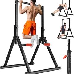 Power Tower Pull Up Dip Station Foldable, Pull Up Bar Station Adjustable, Multi-Function Home Gym, Strength Training Fitness Equipment