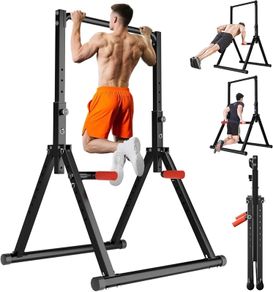 Power Tower Pull Up Dip Station Foldable, Pull Up Bar Station Adjustable, Multi-Function Home Gym, Strength Training Fitness Equipment