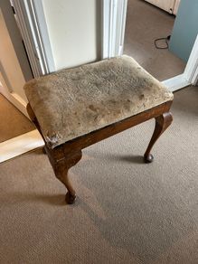 Vintage wooden stool with cabriole legs - needs reupholstery