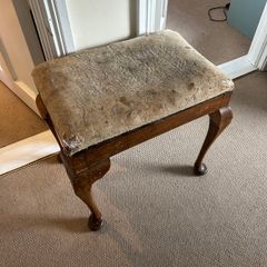 Vintage wooden stool with cabriole legs - needs reupholstery