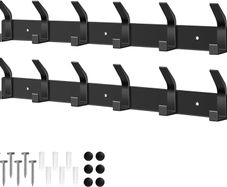 Coat Hooks Wall Mounted, 2 Packs Coat Hangers Wall Mounted with 6 Hooks, Rust-Proof Coat Racks for Jackets, Bags, Hats and Scarves, Wall Hanger for Bedroom, Bathroom, Kitchen (Black)