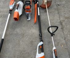 Stihl battery garden kit. Chain saw. Pole saw. Hedges strimmer. Lawn strimmer. Leaf blower. 2 x 36v batteries with fast ch