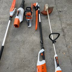 Stihl battery garden kit. Chain saw. Pole saw. Hedges strimmer. Lawn strimmer. Leaf blower. 2 x 36v batteries with fast ch