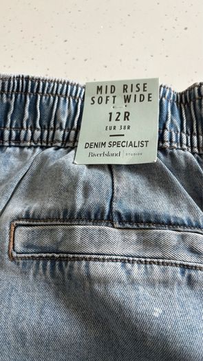 River Island Size 12r mid rise soft denim wide leg