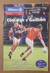 1st March 2003 GAA (Gaelic Football) Programme. Cork (Corcaigh) V Galway (Gaillimh) @ Pairc Ui Rinn