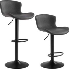 _Set of 2 Bar Stools Height Adjustable Backrest