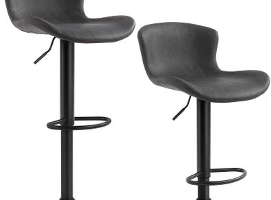 _Set of 2 Bar Stools Height Adjustable Backrest