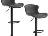 _Set of 2 Bar Stools Height Adjustable Backrest and Footrest with PU Cover and Padding for Bar, Kitchen, Dining and Living Room up to 120 kg Load Capacity Black