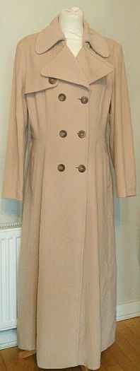 Betty Jackson Beige Full Length Fitted Wool/cashmere Coat Uk 14