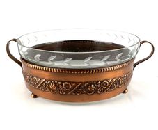 Vintage Art Nouveau Style Copper Candy Bowl With Glass Insert