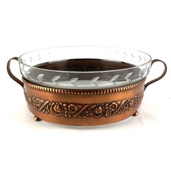 Vintage Art Nouveau Style Copper Candy Bowl With Glass Insert