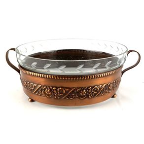 Vintage Art Nouveau Style Copper Candy Bowl With Glass Insert