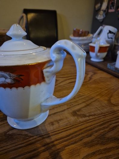 Antique Chinese Teapot, sugar bowl and milk jug.