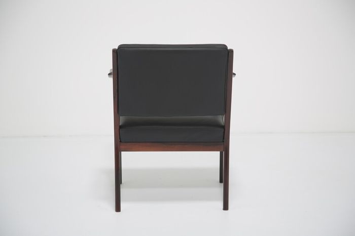 Vintage Rosewood and Black Leather Armchair by Karl Erik Ekselius for JOC Vetlanda, 1960s