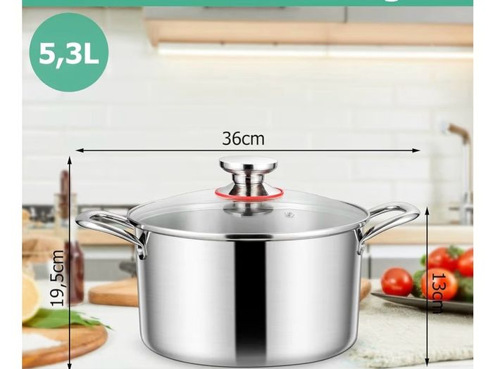 Brand New Homikit 24cm 5.3L Large Induction Stock Pot 3-Layer Polished Stainless Steel