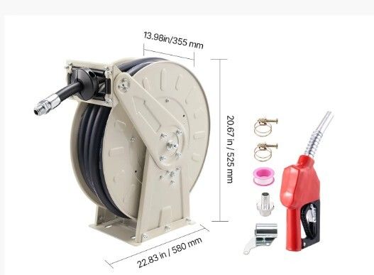 50ft Retractable Diesel Fuel Hose Reel 300 PSI Automatic Nozzle