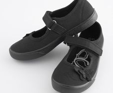 Next Butterfly Embroidered Black Plimsolls Shoes, Junior Size UK 12.5, EUR 31, Standard Fit