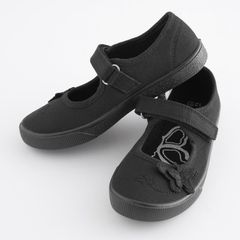 Next Butterfly Embroidered Black Plimsolls Shoes, Junior Size UK 12.5, EUR 31, Standard Fit