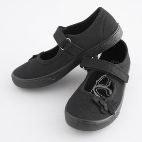 Next Butterfly Embroidered Black Plimsolls Shoes, Junior Size UK 12.5, EUR 31, Standard Fit