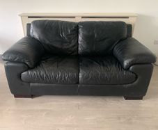 3+2 Black Genuine Leather Sofa Suite - Pair/Seperate