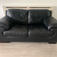3+2 Black Genuine Leather Sofa Suite - Pair/Seperate