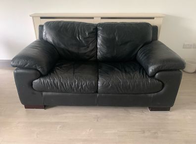 3+2 Black Genuine Leather Sofa Suite - Pair/Seperate