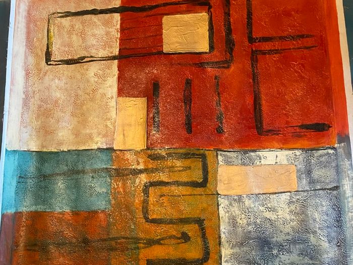 Large Square Hand Painted Oil on Canvas - Untitled Abstract