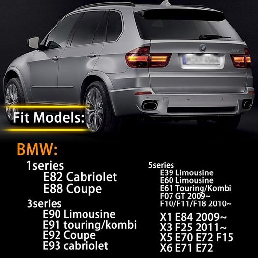 LED Number Plate Light for BMW E82 E88 E90 E91 E92 E93 E39 E60 E61 F07 F10 F11 F18 X1 E84 X3 F25 X5 E70 E72 F15 X6 E71 E72, License Plate Light Built-In Canbus Error Free, 2Pcs