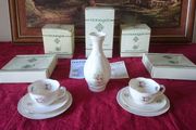 7 Piece Brand New In Box Donegal Floral Irish Parian China Tea Set With Vase For Two Person Setting. Made In Ireland.