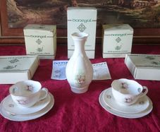 7 Piece Brand New In Box Donegal Floral Irish Parian China Tea Set With Vase For Two Person Setting. Made In Ireland.