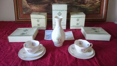 7 Piece Brand New In Box Donegal Floral Irish Parian China Tea Set With Vase For Two Person Setting. Made In Ireland.