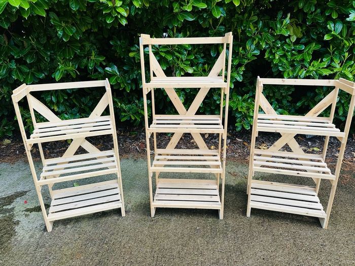 3 Wooden Shop Display Stands Sold As One Lot