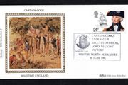 1982 Great Britain Benham Silke Cover showing Captain Cooks Endeavours tying 24p Lord Nelson and H.M.S. Victory commemorative stamp
