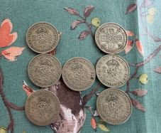 7 50% Two Shilling Coins GB