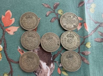 7 50% Two Shilling Coins GB