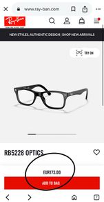Original Ray-Ban Black eyeglasses frames. As new. RB5228 OPTICS